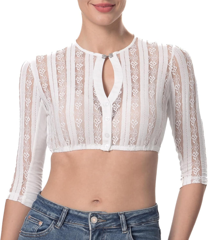 Kelliar Dirndlbluse Damen Trachtenbluse Creme Dirndl Bluse für Bavarian Oktoberfest 32 Creme-24, 32