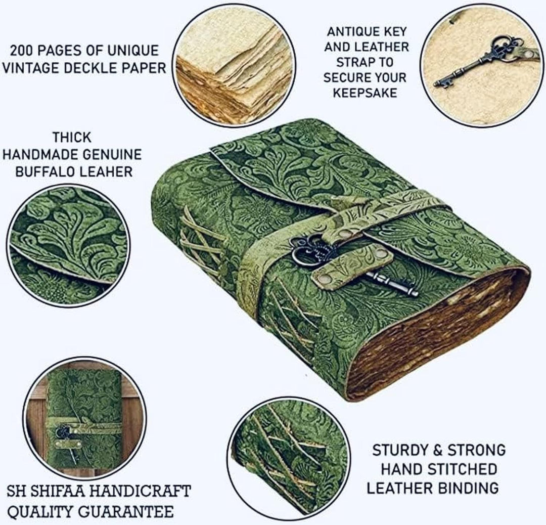 Geprägtes Leder-Tagebuch mit antiken Schlüsseln, Vintage-Seiten, handgefertigt, Tagebuch, Leder, Ski
