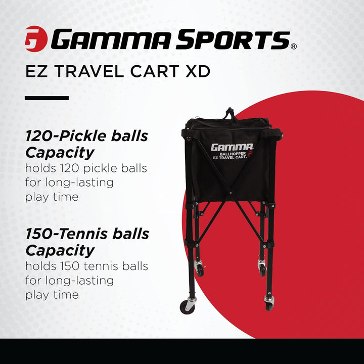 Gamma Sports EZ Travel Cart, Tennis- &amp; Pickleball-Ballkorb, Padel, Tragbares kompaktes Design, Stabi