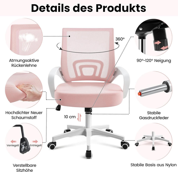Yaheetech Bürostuhl Ergonomisch, Schreibtischstuhl mit Netzbespannung und Armlehnen, Drehstuhl aus M