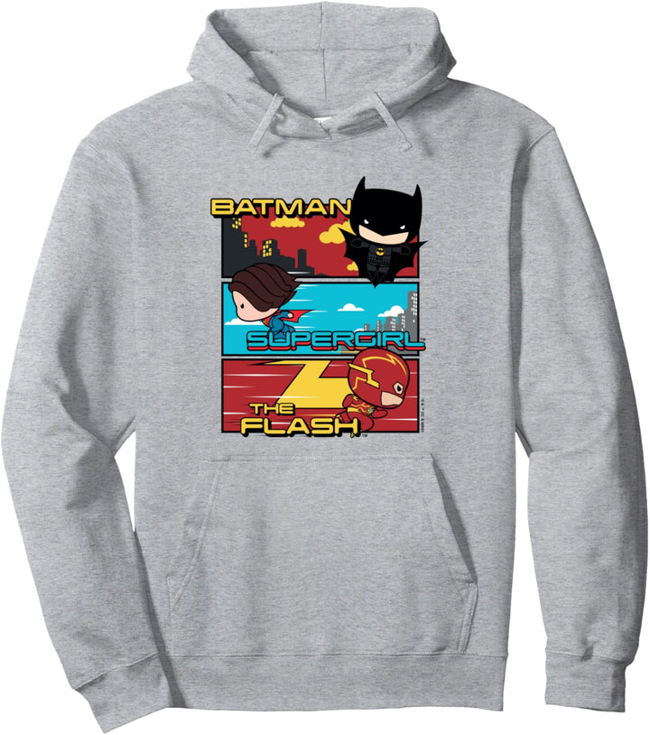 The Flash Movie Batman Supergirl Chibi Trio Pullover Hoodie