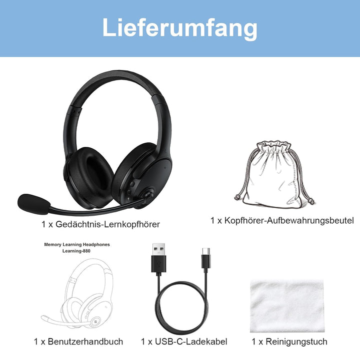 Memory-Lern-Kopfhörer, Bluetooth 5.3 mit Echtzeit-Echo für Leseübungen, Sprachtraining & Multisensor