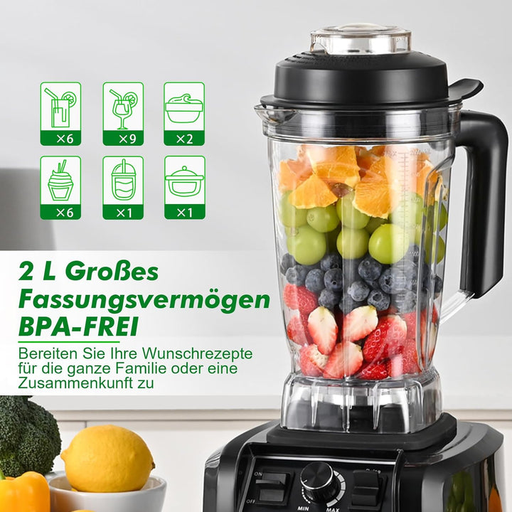 Kitchen in the box Mixer, 1500W Hochleistungs Standmixer 2L mit grossem Fassungsvermögen, 8 Edelstah