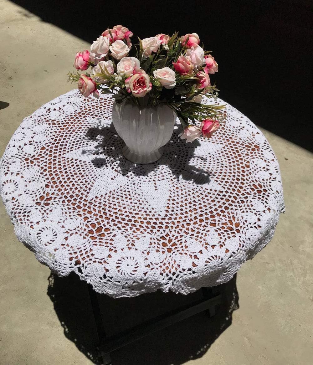 Damanni Tischdecke, handgefertigt, Baumwolle, Häkelspitze, rund, 68 cm, Weiss 27 Inch Weiss/Opulente