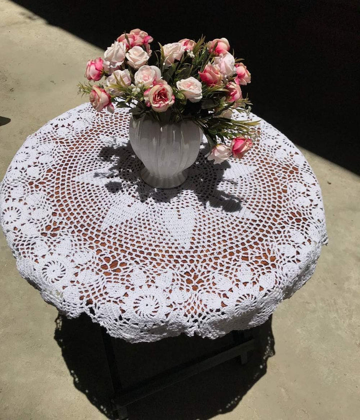 Damanni Tischdecke, handgefertigt, Baumwolle, Häkelspitze, rund, 68 cm, Weiss 27 Inch Weiss/Opulente