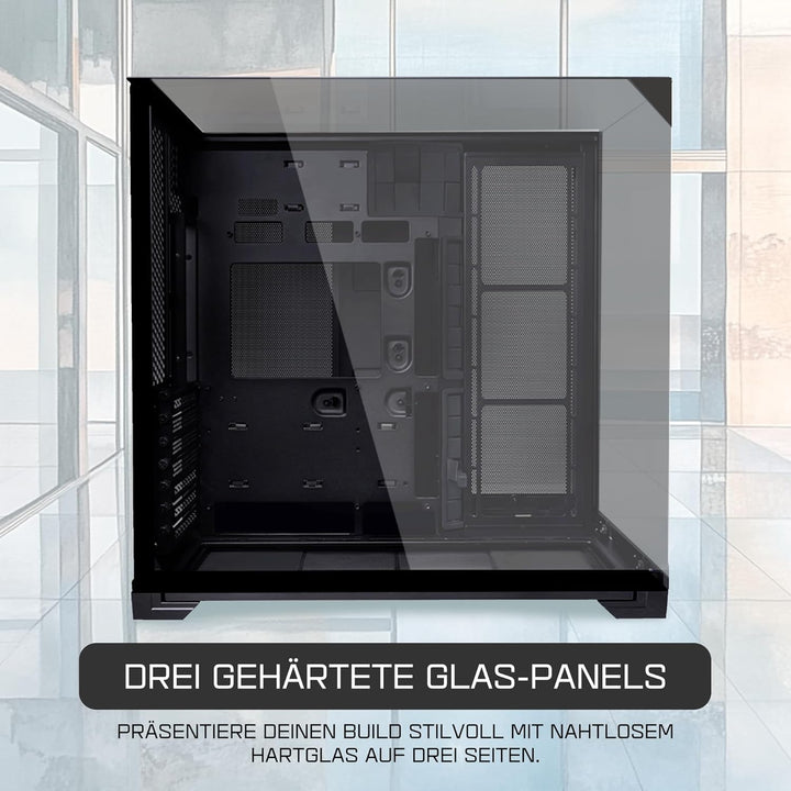 Lian Li O11 Vision Compact Gaming PC Gehäuse ATX Schwarz - Midi Tower PC Gehäuse mit Tempered Glass,