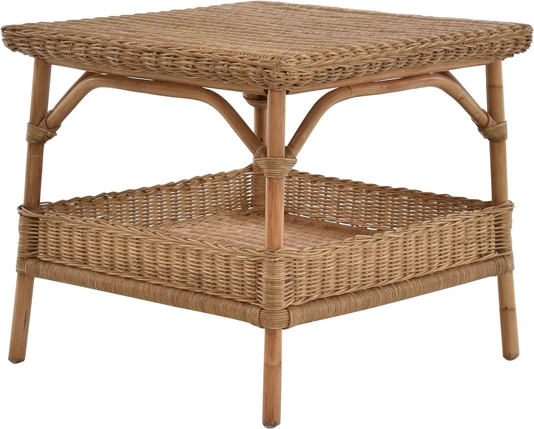 Krines Home Rattan-Tisch Beistelltisch Quadratisch Couchtisch Rattan Wohnzimmer Tisch Ablage 59x59 (