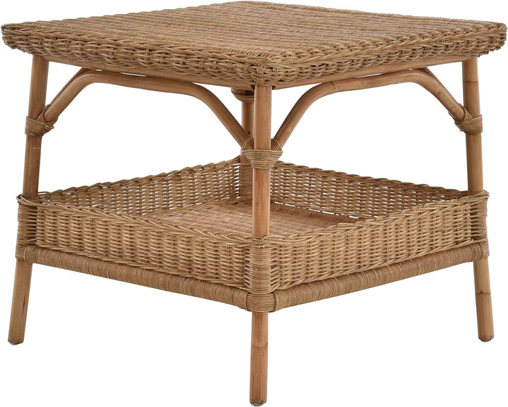 Krines Home Rattan-Tisch Beistelltisch Quadratisch Couchtisch Rattan Wohnzimmer Tisch Ablage 59x59 (