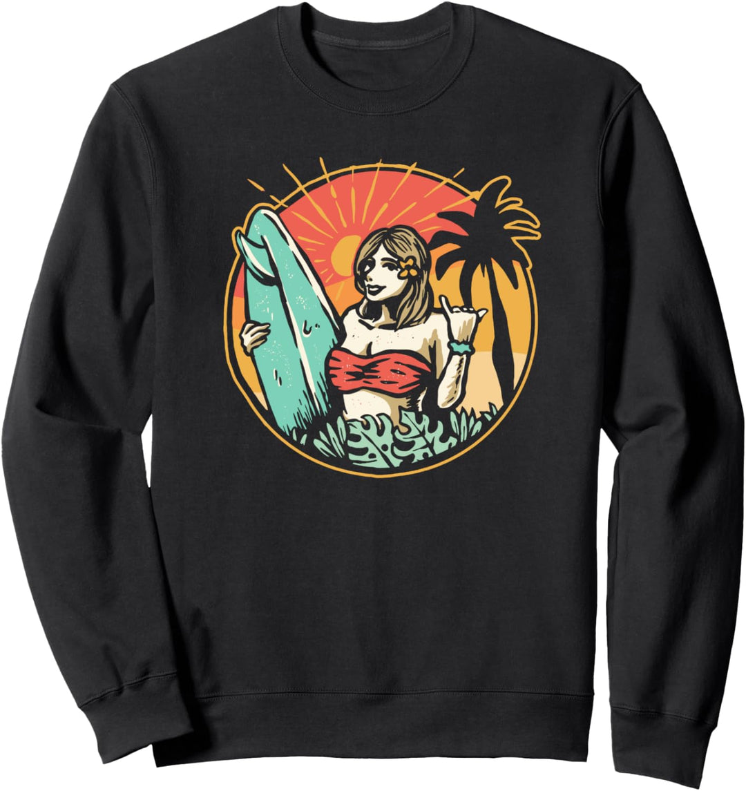 Vintage Surfer Girl Retro 80s Surfing Graphic Sweatshirt