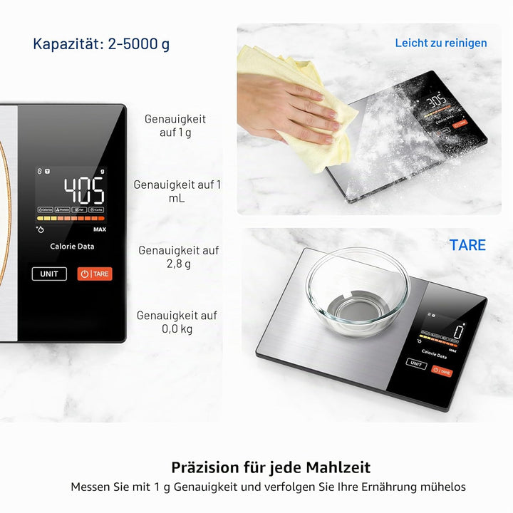 Smart Küchenwaage Bluetooth Ernährung Lebensmittelwaage mit kostenloser App Verfolgt 20 Nährstoffe &