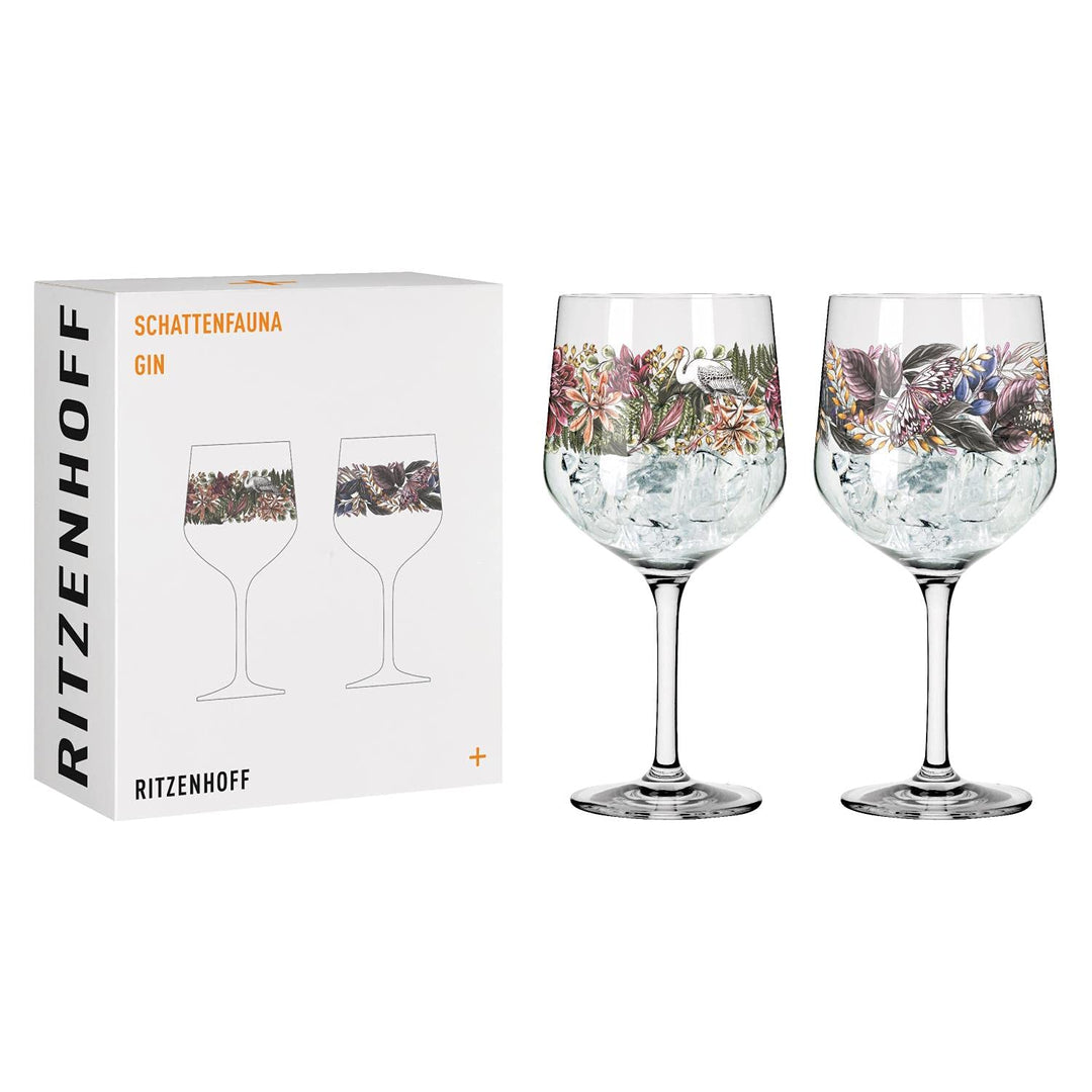 RITZENHOFF 3691001 Gin-Glas 700 ml - Serie Schattenfauna Set Nr. 1 – 2 Stück, Storch &amp; Schmetterling