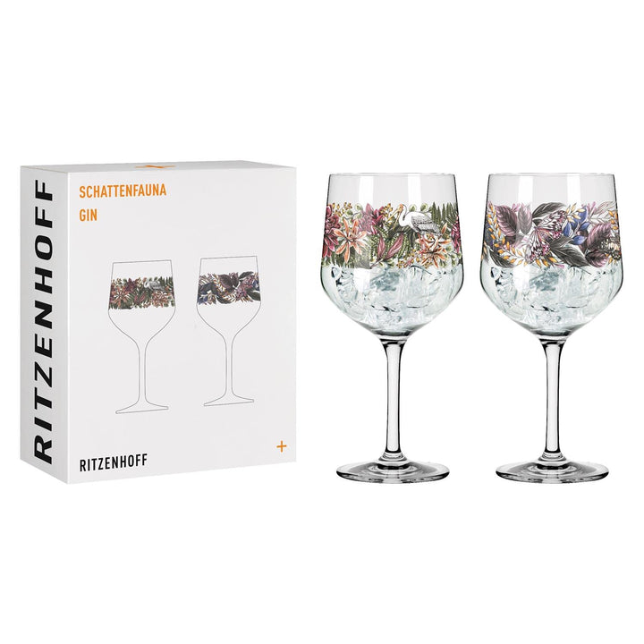 RITZENHOFF 3691001 Gin-Glas 700 ml - Serie Schattenfauna Set Nr. 1 – 2 Stück, Storch &amp; Schmetterling