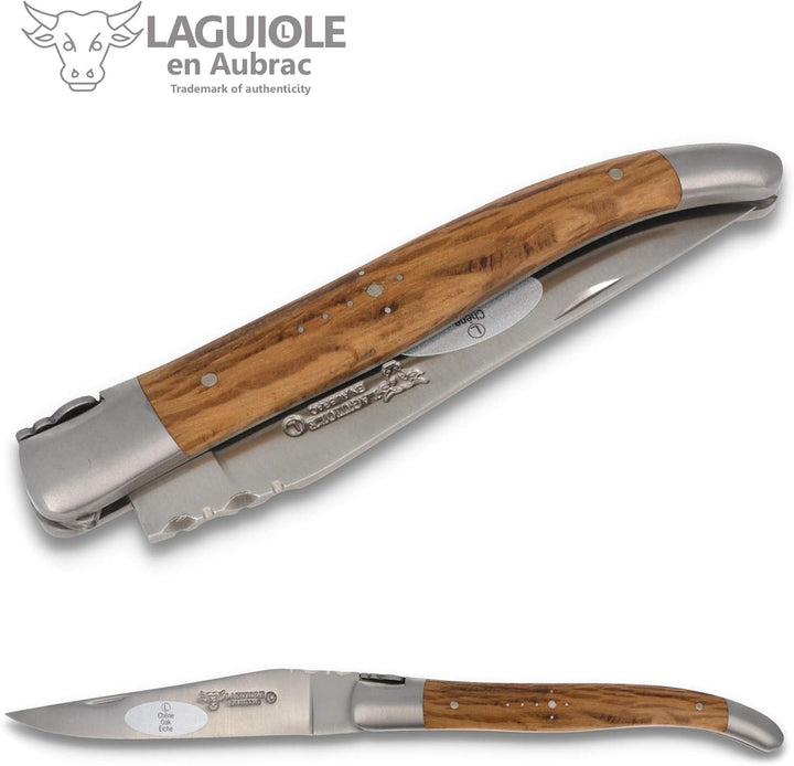 Laguiole en Aubrac Taschenmesser L0212GOIF 12 cm, Griffschalen Grüne Eiche, Klinge 10 cm matt, Backe