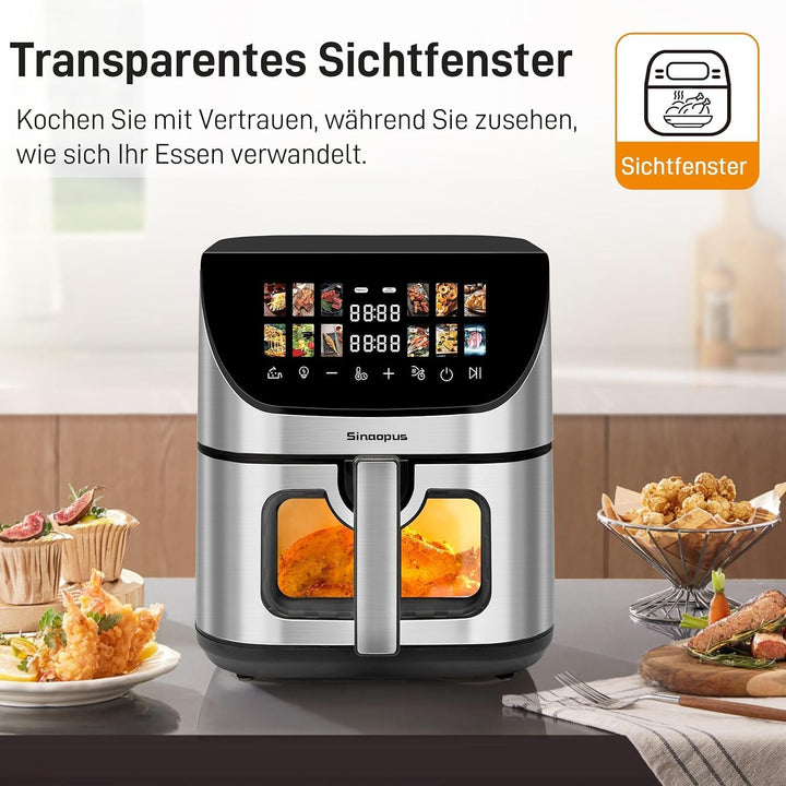 Heissluftfritteuse 8,5L XXL Airfryer 1800W Touchscreen 12 Automatikprogramme Sichtfenster & Temperat