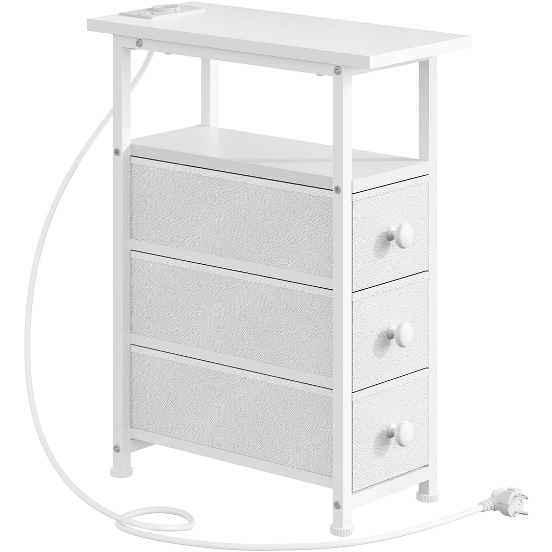 HOOBRO Nachttisch mit Ladestation, 1 Standardsteckdose, 2 USB-Anschlüsse, schmaler Beistelltisch, 3