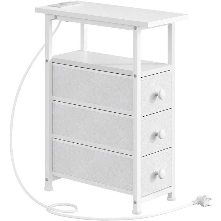 HOOBRO Nachttisch mit Ladestation, 1 Standardsteckdose, 2 USB-Anschlüsse, schmaler Beistelltisch, 3