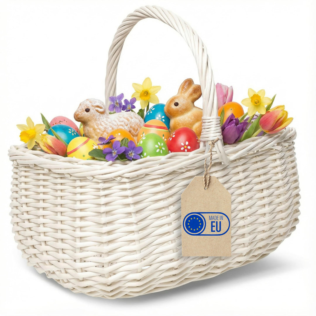 Creative Home Weisser Einkaufskorb Weidenkorb mit Henkel Picknickkorb | 36 x 27 x 32 cm cm (+/- 2 cm