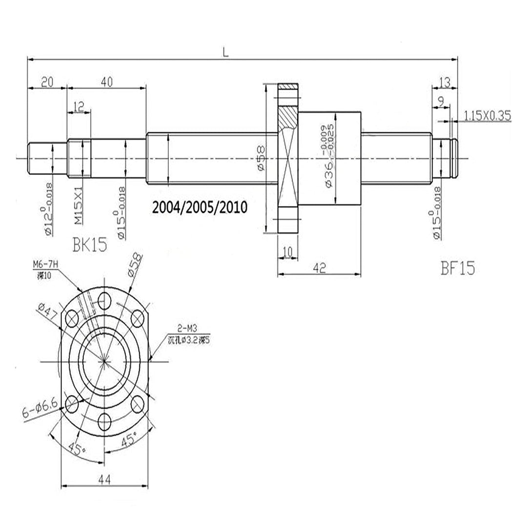 CNCYEAH SFU2505 Kugelumlaufspindel 1600mm, Gewalzte Kugelumlaufspindel-spielfreie Ballschraube ohne