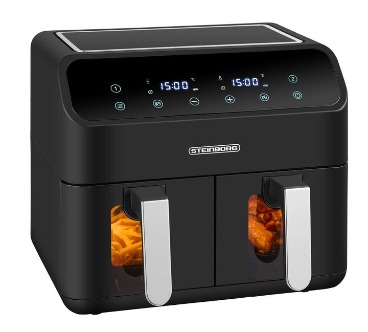 Heissluftfritteuse | 2 Kammern | Heissluftfritteuse | 4 in 1 Mini Backofen | Fritteuse | Dörrautomat