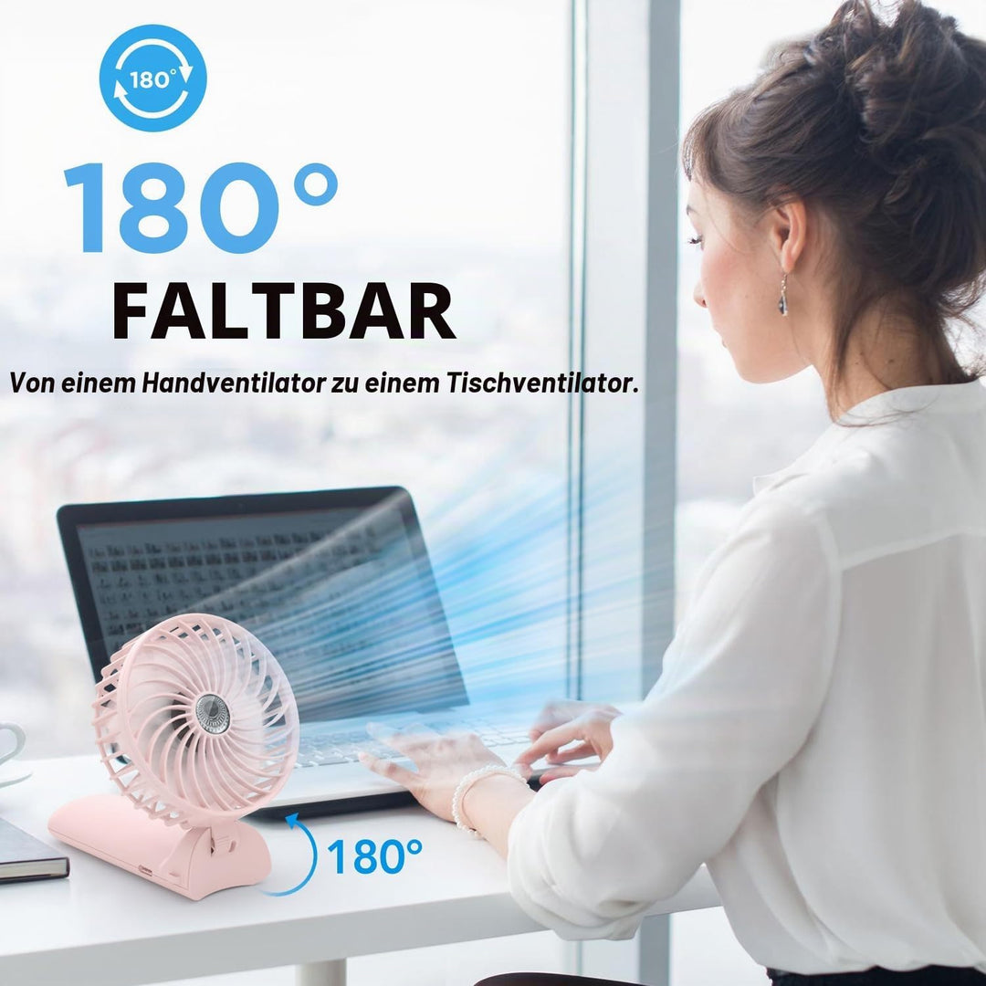 Lepwings Handventilator, Mini Ventilator USB Wiederaufladbar, 5,5-16 Std. Laufzeit, 4 Windgeschwindi