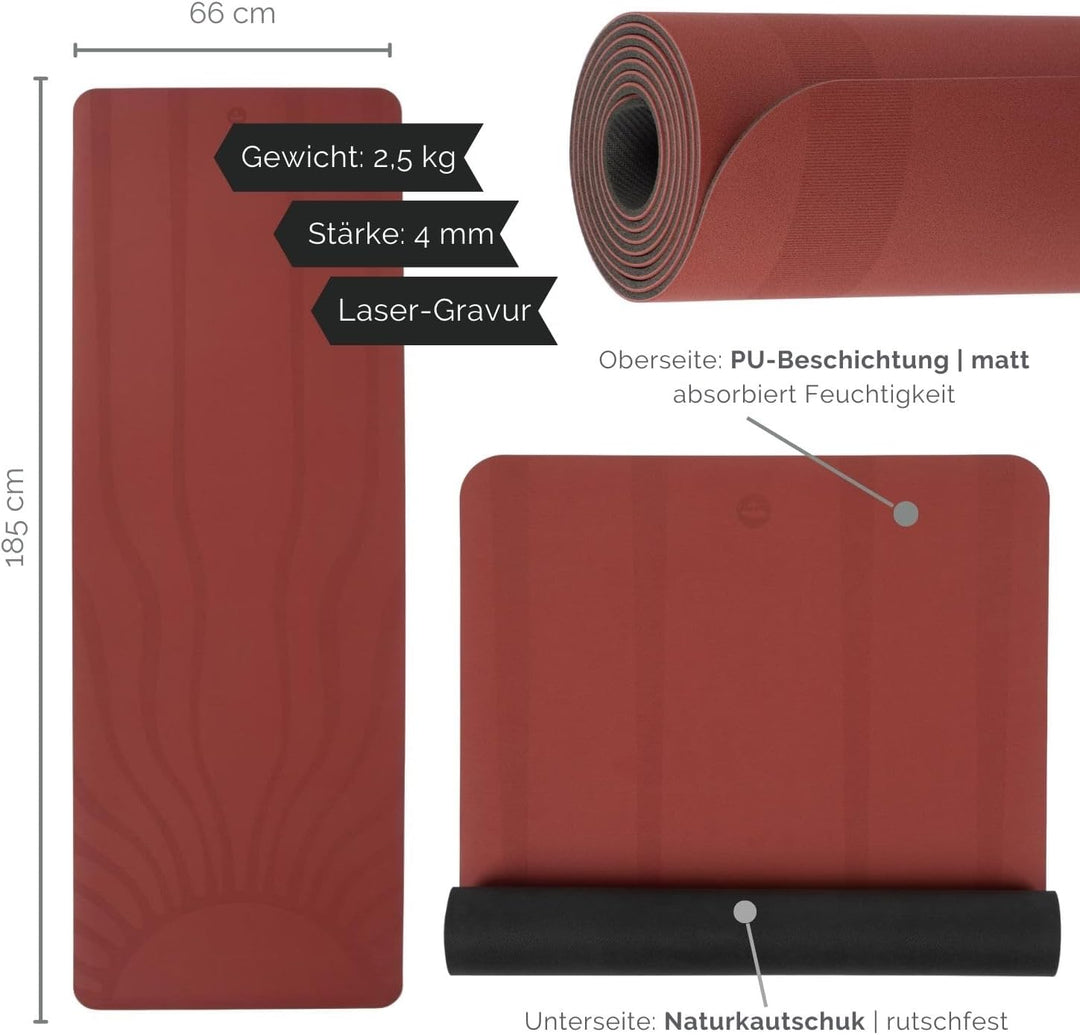 Bodhi Yogamatte Phoenix | Rutschfest & Schadstofffrei | Matte aus Naturkautschuk mit PU-Beschichtung