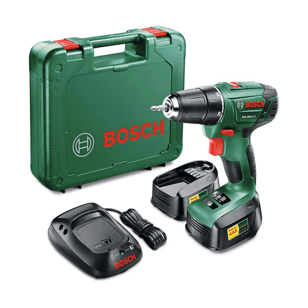 Bosch PSR 1800 LI-2 Drill ohne Schlüssel Grün 1,2 kg – Elektro-Bohrschrauber 1 cm, 3 cm, 38 Nm, 18 N