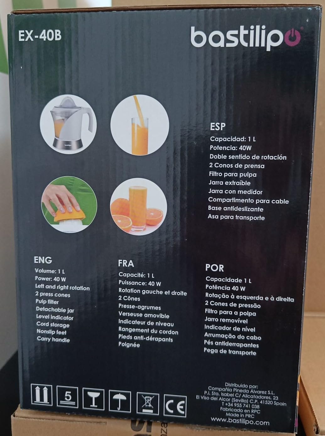 Bastilipo – 40-W-Entsafter mit 1-Liter-Krug, Weiss/Stahl, Modell EX-40B, Weiß