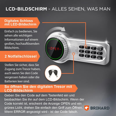 Brihard Betriebs XXL Elektronischer Safe mit LCD 73x40x36cm - Extra grosser Elektronischer Safe mit