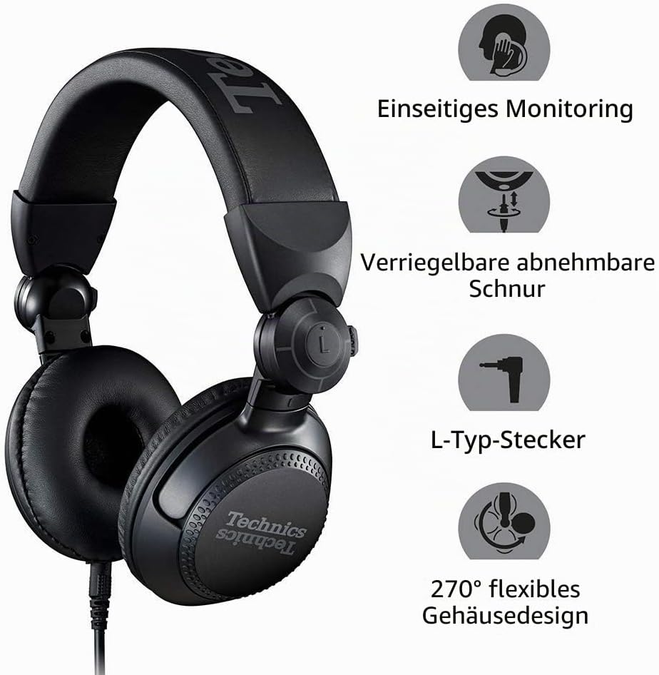 Technics EAH-DJ1200 DJ Kopfhörer, On-Ear, Schwenkarm, abnehmbares Spiralkabel, High-End Stereoklang,