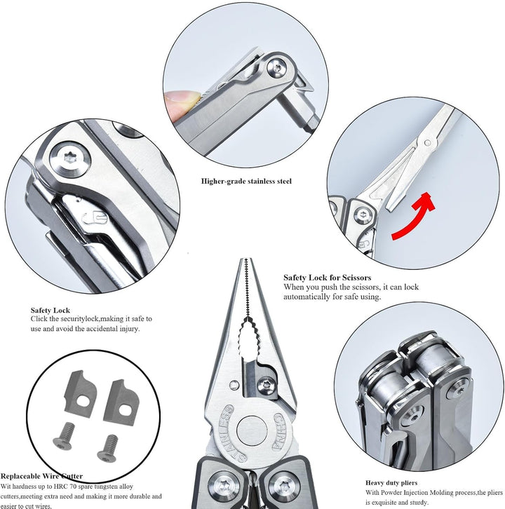 SQT Multifunktionszange Multi-Tool Multifunktion mit Zange, Magnetische Schraubendreher &amp; Nylonetui