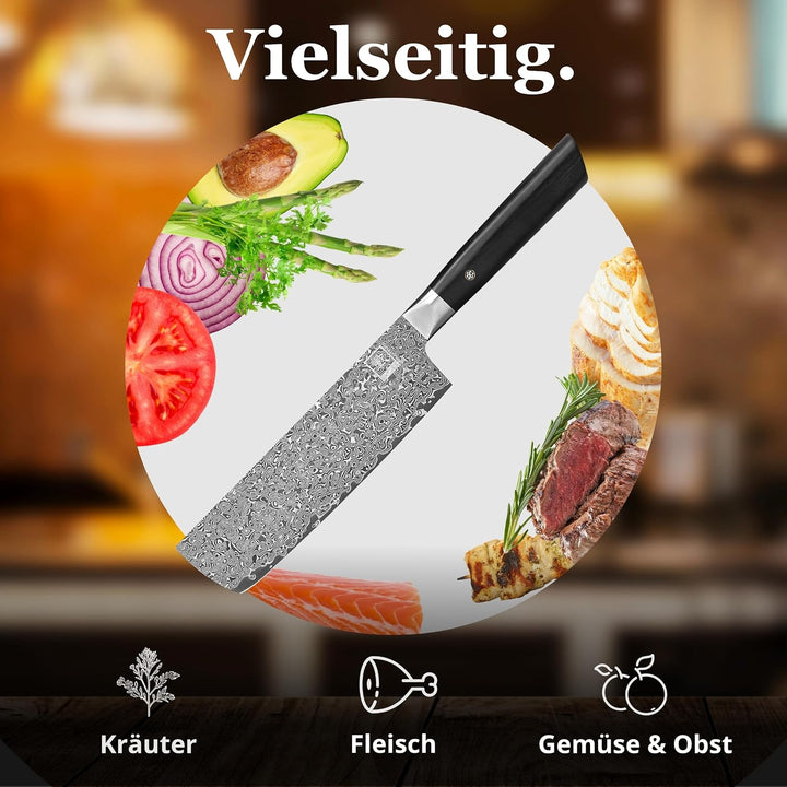 zayiko Black Edition Damastmesser Nakiri Messer 18,50 cm Klinge extrem scharf aus 67 Lagen I Damast