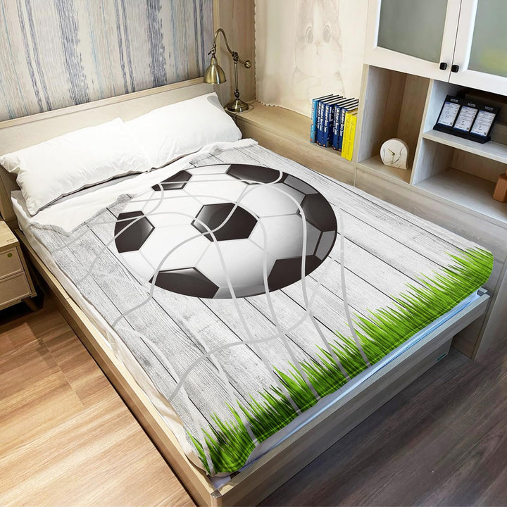 YISUMEI Decke 150x200 cm Kuscheldecken Sanft Flanell Weich Fleecedecke Bettüberwurf Fussball Holz Gr