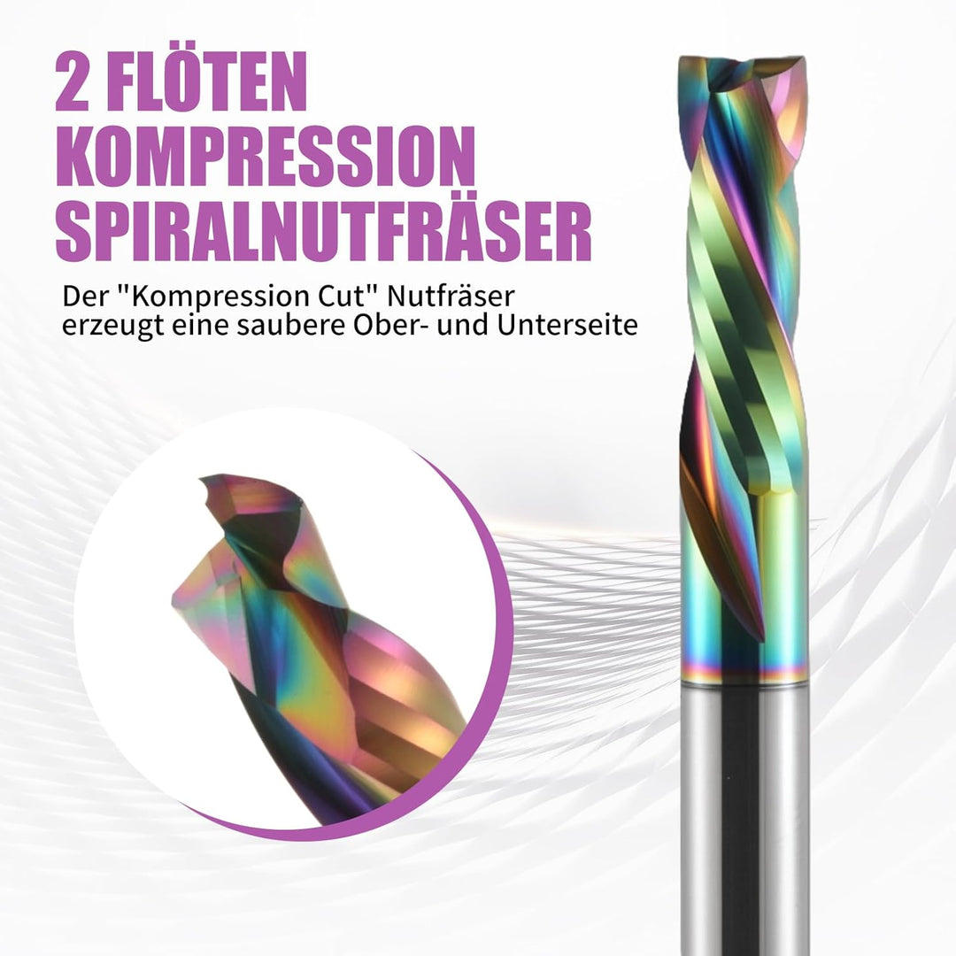 8mm Schaft Kompression CNC Fräser Schaftfräser , 2-Flöte Spiralnutfräser mit DLC Beschichtung 25mm S