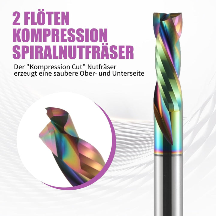 8mm Schaft Kompression CNC Fräser Schaftfräser , 2-Flöte Spiralnutfräser mit DLC Beschichtung 25mm S