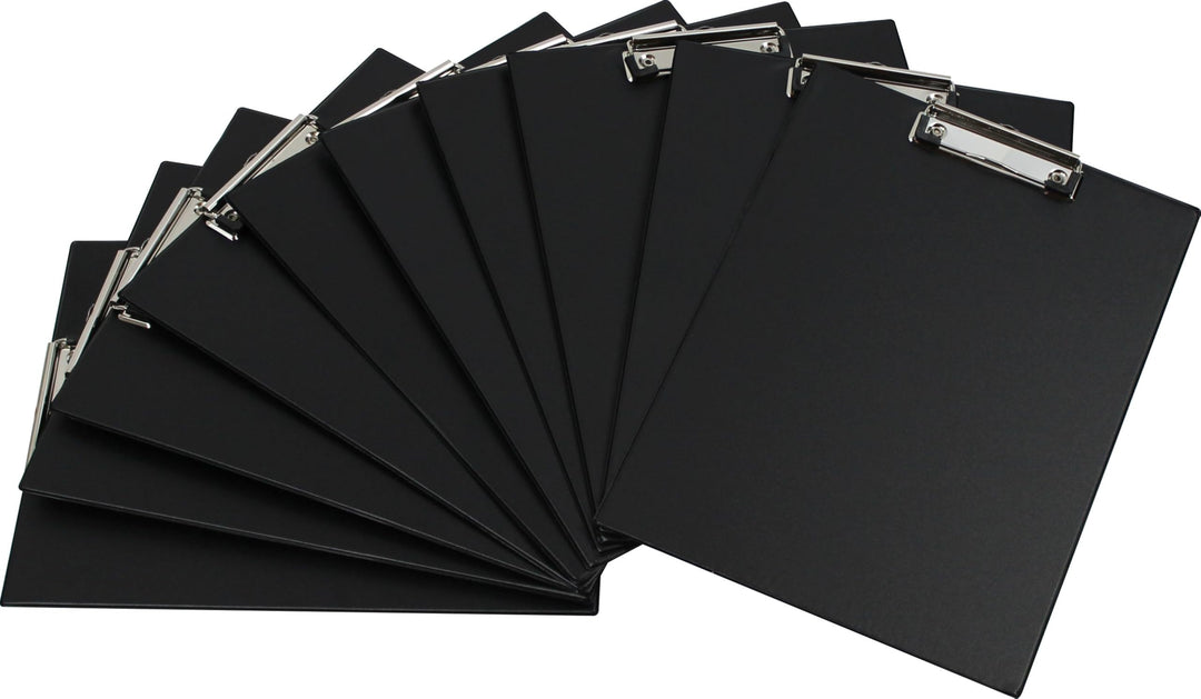 Klemmbrett A4 aus Graupappe, mit PVC-Folienüberzug, Farbe: schwarz – 10 Stück