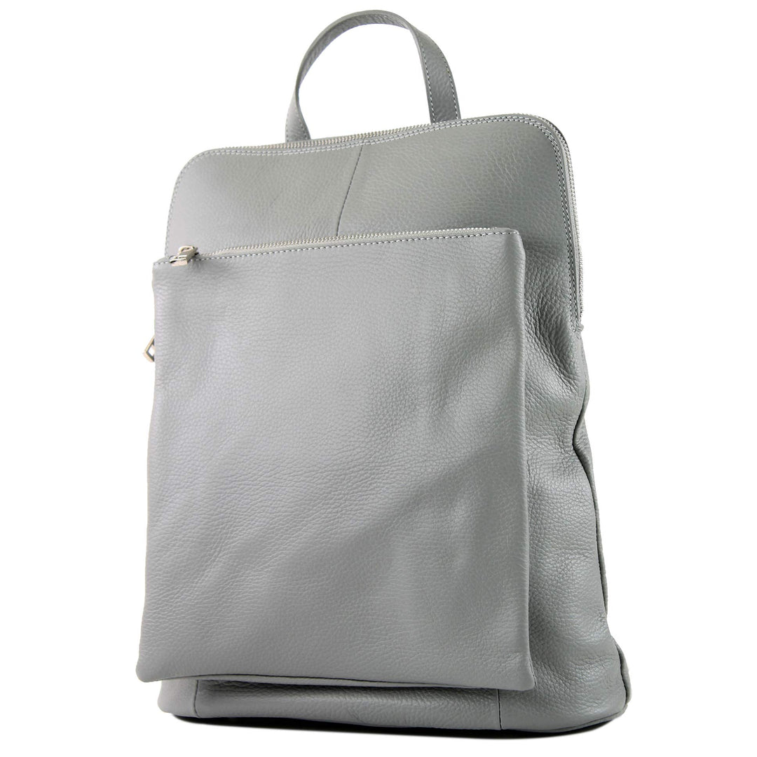 modamoda de - T141 - ital Damen Rucksacktasche 3in1 aus Leder Telegrau, Telegrau