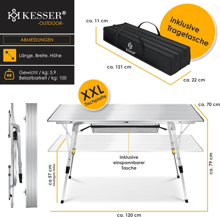 KESSER® Campingtisch faltbar Klapptisch mit Aluminiumrahmen Aufrollbare Tischplatte Falttisch klappb