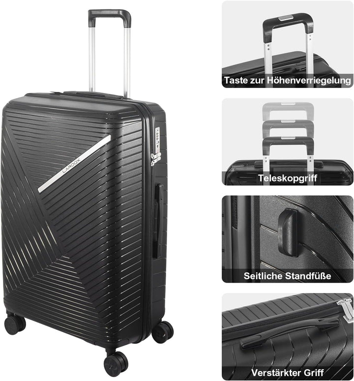Hartschalen Kofferset 3-teilig aus Polypropylen, 55 cm 66 cm 74 cm (43L 65L 110L), Hochbelastbar, TS