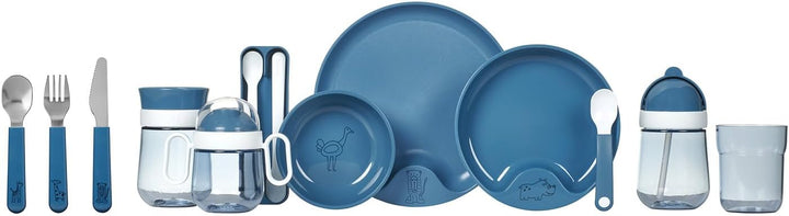 Mepal Mio - Lernteller mit Lernlöffel - Deep blue - rutschfester Kinderteller, handliche Kinderlöffe