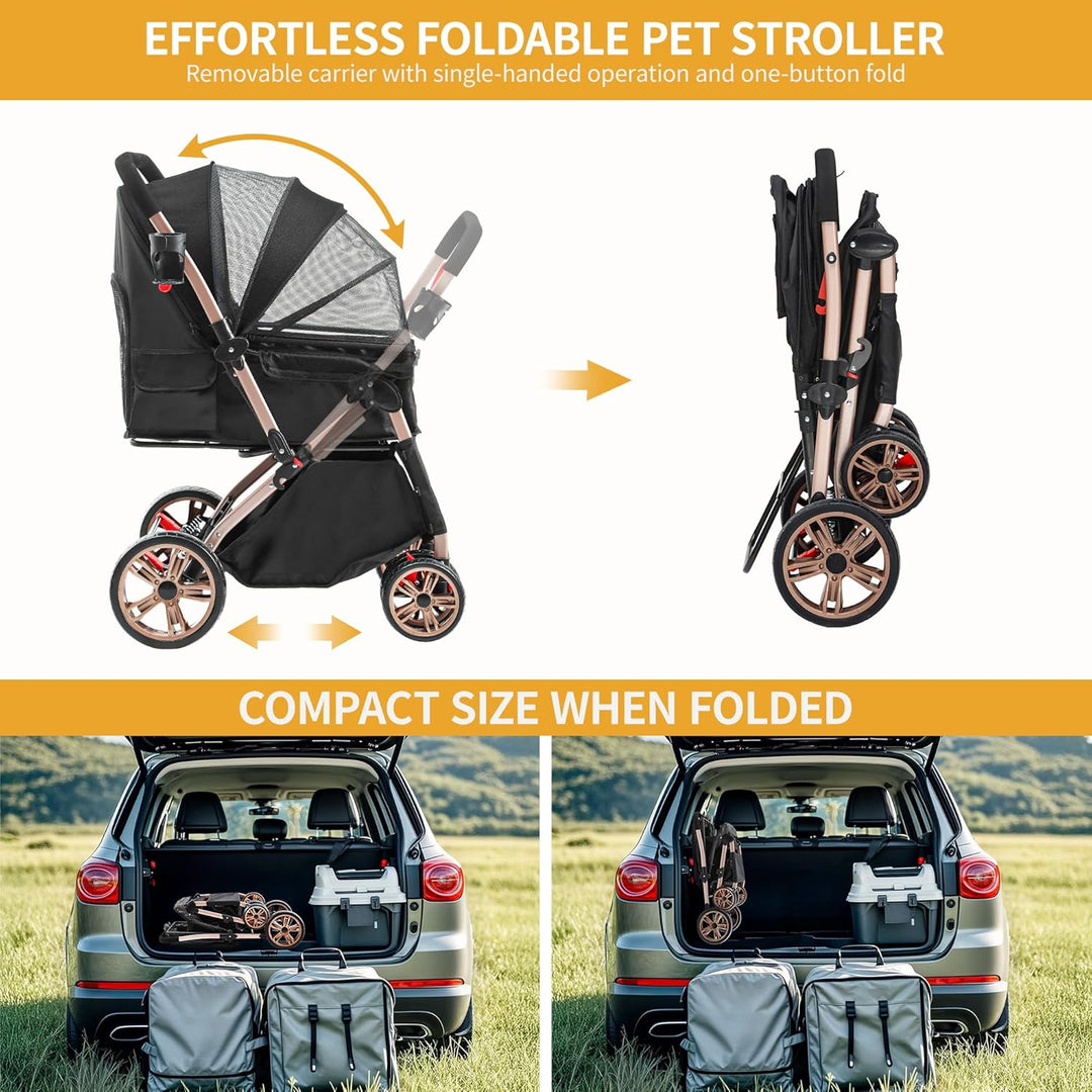 DWVO Hundebuggy 3 in1 Hundebox Transporttasche, Faltbar klappbar Katzenwagen Bis 22kg, 360° Verschle
