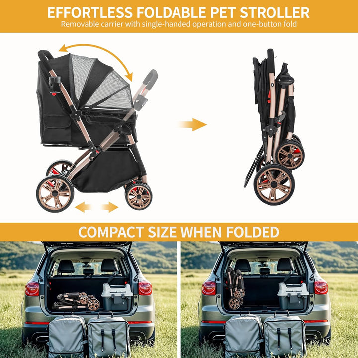 DWVO Hundebuggy 3 in1 Hundebox Transporttasche, Faltbar klappbar Katzenwagen Bis 22kg, 360° Verschle