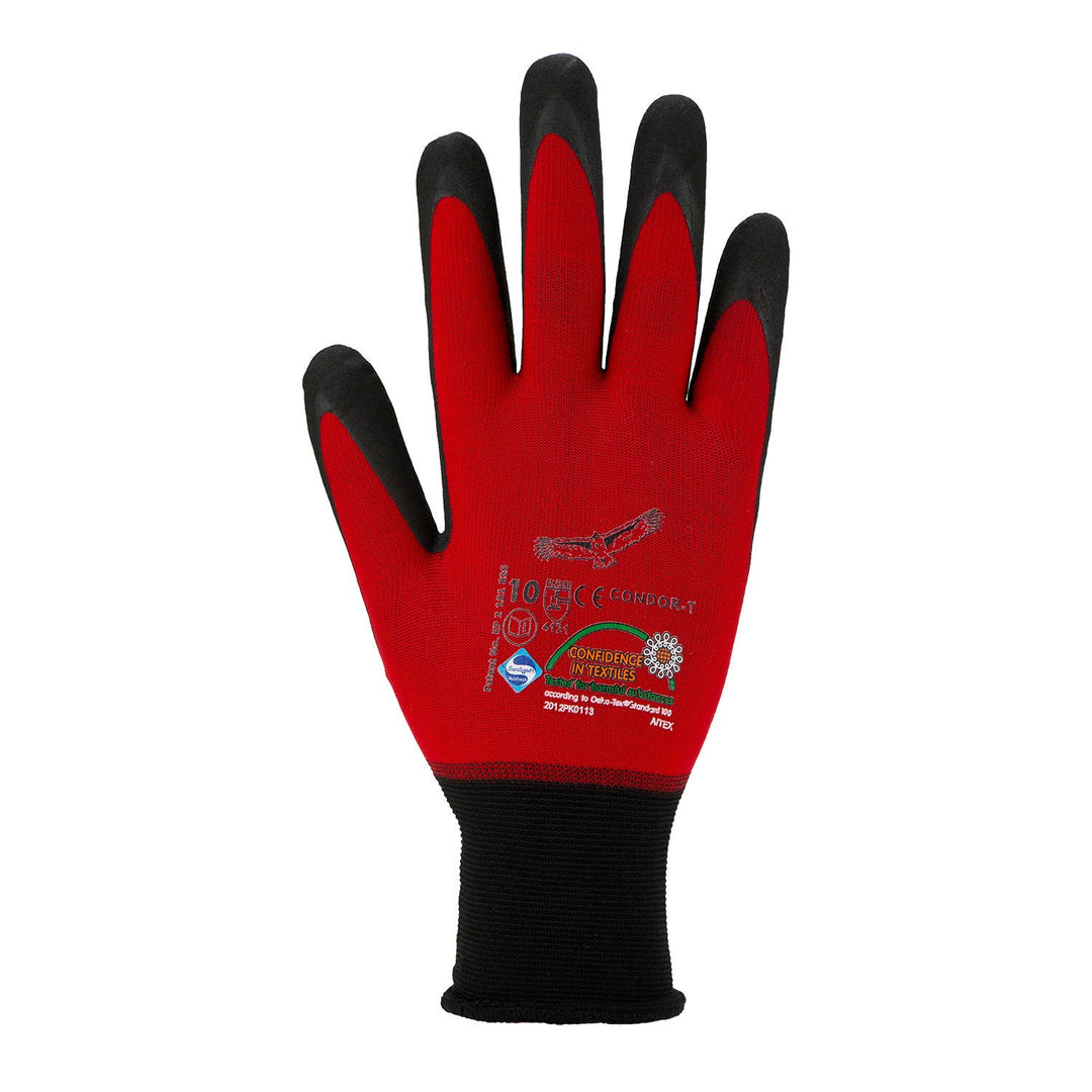 ASATEX Feinstrickhandschuh mit Mikroschaum-Beschichtung CONDOR-T, rot, Gr. 11 (12 Paar) 11 Rot/Braun