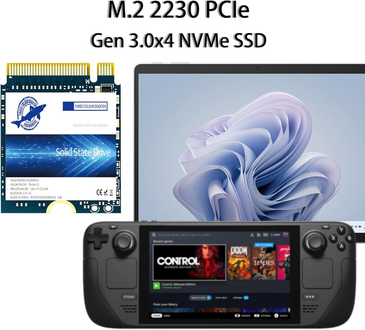 Dogfish SSD 512GB M.2 2230 NVMe PCIe Gen 3.0 x4 Interne Solid State Drive, Gaming SSD, Kompatibel mi