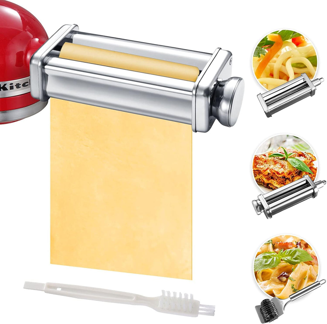 Pasta Maker Aufsatzset für KitchenAid Standmixer inklusive Nudelgitterrolle, Spaghettischneider, Nud