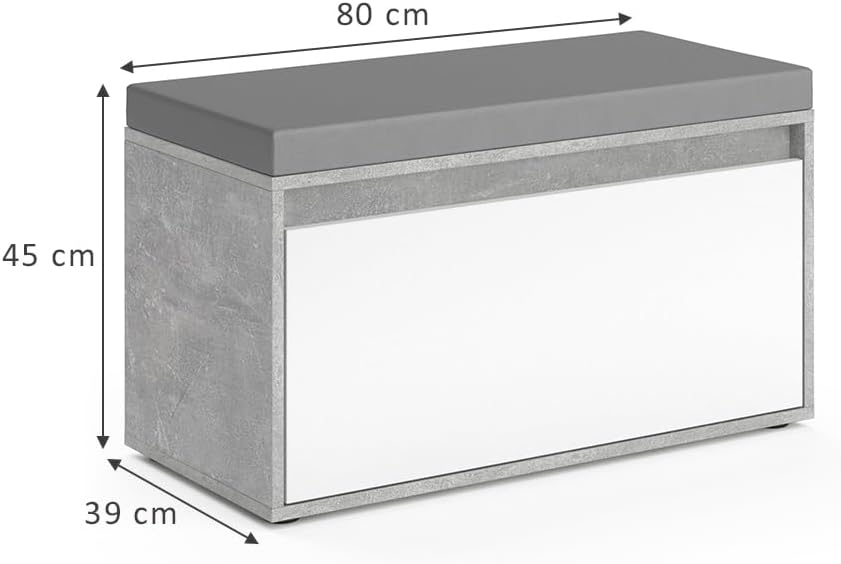 Vicco Schuhbank Iker, Beton/Weiss, 80 x 45 cm, Beton