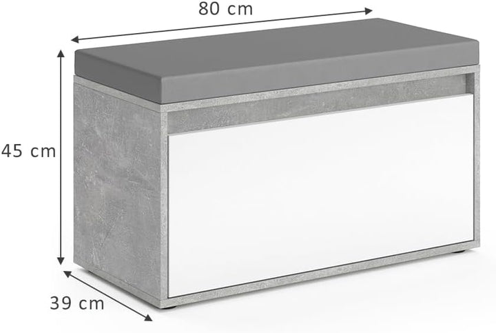Vicco Schuhbank Iker, Beton/Weiss, 80 x 45 cm, Beton