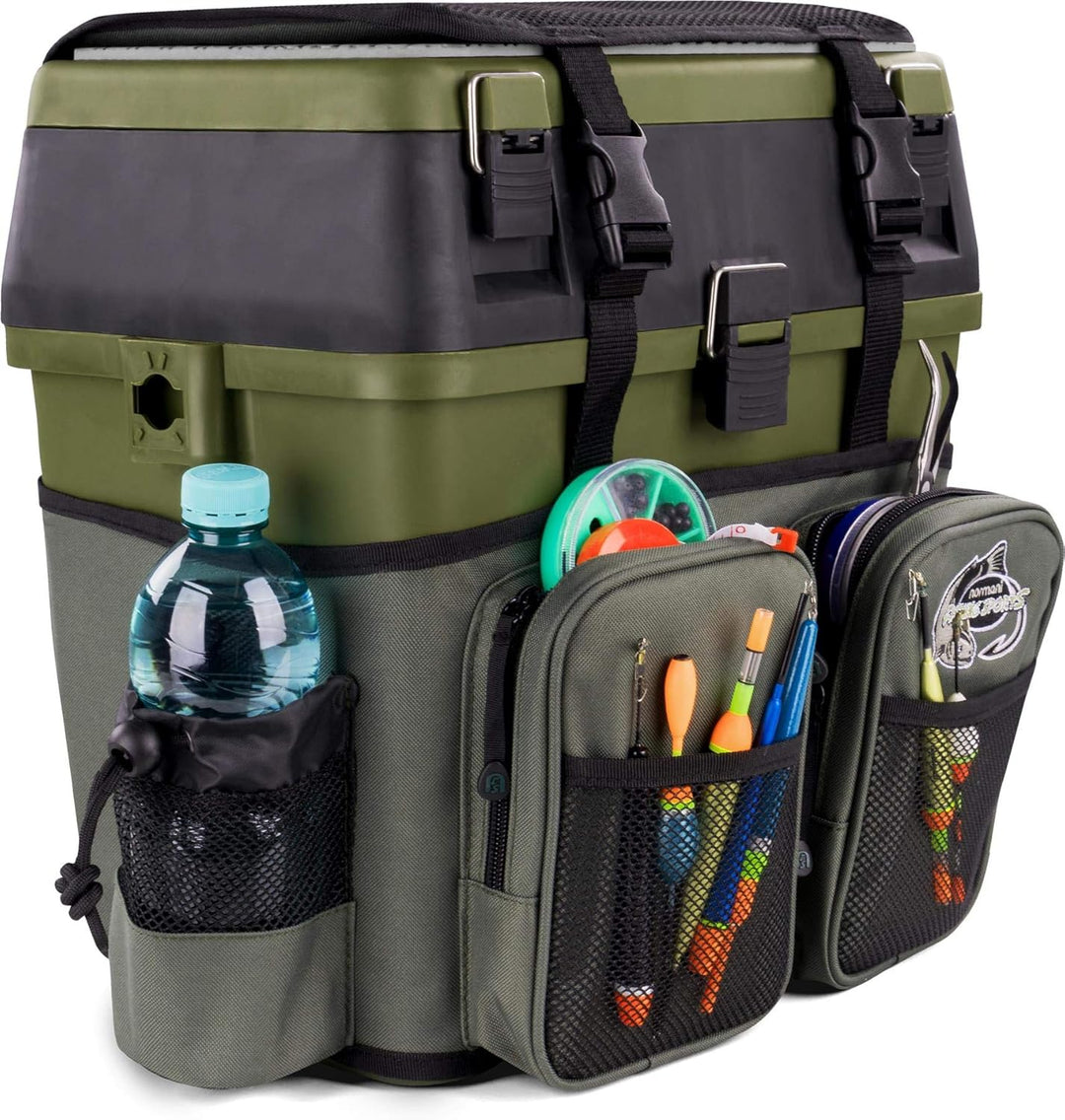 Angelkoffer Angelbox Angeltasche gepolsterte Sitzkiepe Sitzfunktion Gerätekasten mit Rucksackfunktio