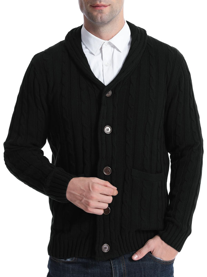 Superora Herren Baumwolle Strickjacke Gestrickt V-Ausschnitt Klassisch Casual Cardigans Schal Kragen