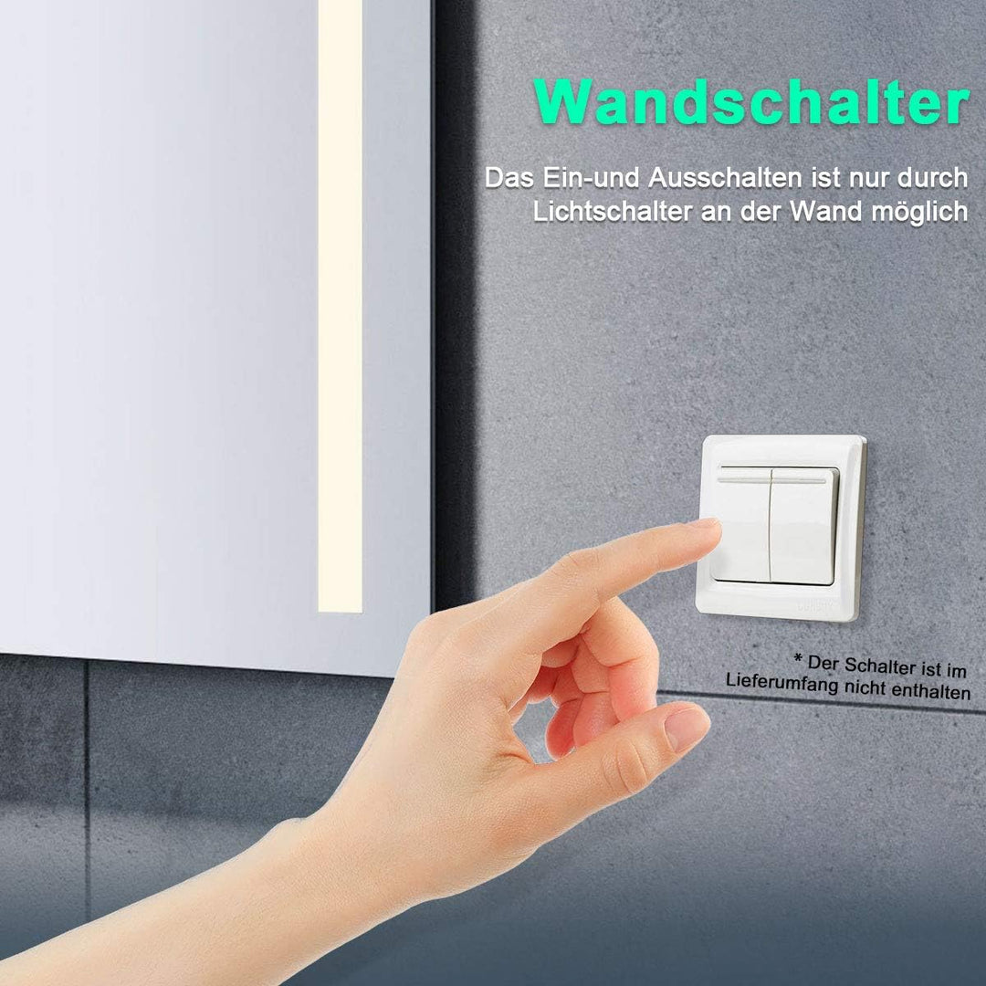 SONNI Badspiegel mit LED-Beleuchtung 50×70 cm Warmweiss Wandschalter Badezimmerspiegel Wandspiegel I