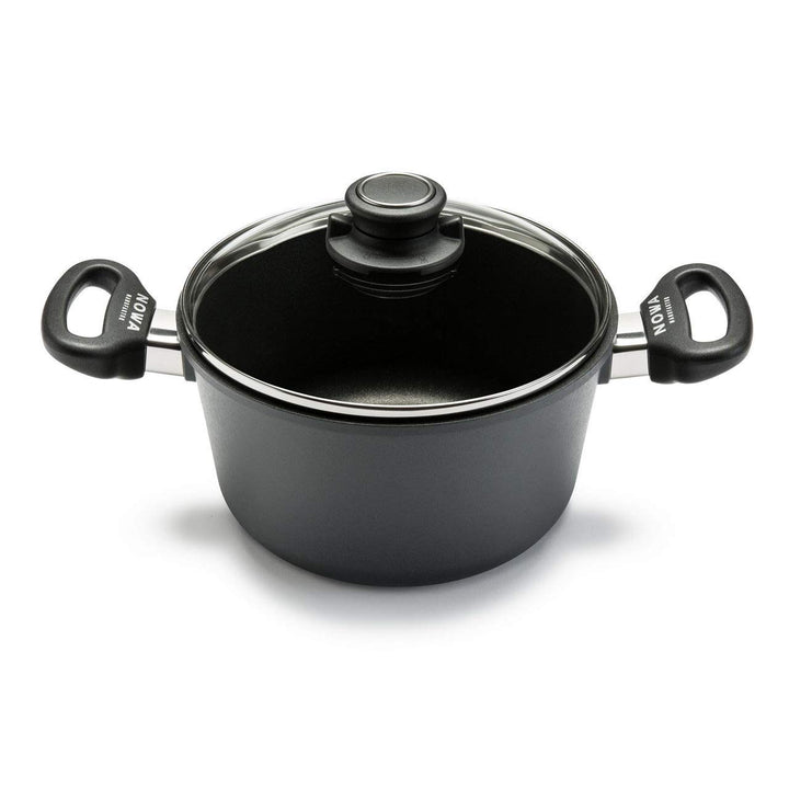 NOWA Aluguss Kochtopf mit Glas-Deckel (20 cm Ø) – Antihaftbeschichteter Topf (11 cm Innenhöhe) mit b